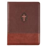 Portfolio Folder - John 3:16 Cross Two-tone Brown Faux Leather